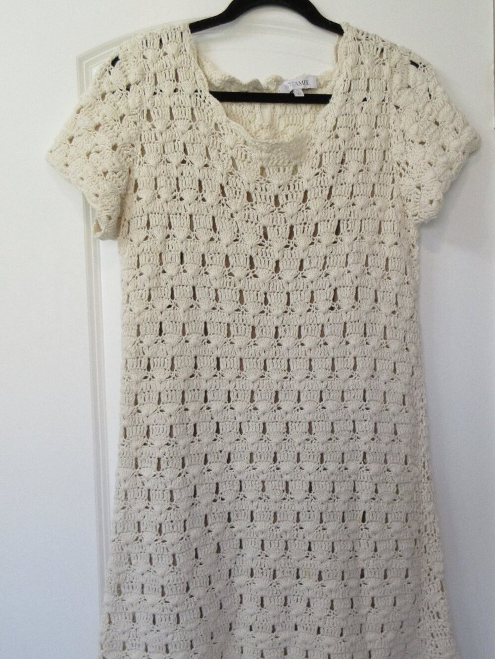 Intermix Creamy White Hand-Crocheted Lacework Mini Dress, Size M